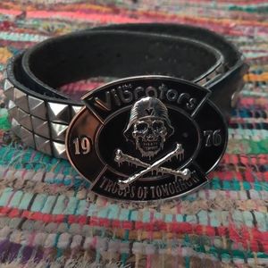 The Vibrators belt buckle and leather studded belt